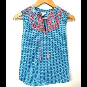 J. Crew Blue and Orange Sleeveless Blouse